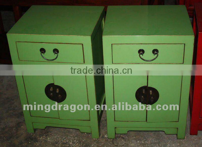 chinese antique furniture colorful black/green/red one drawer two door bedside cabinet