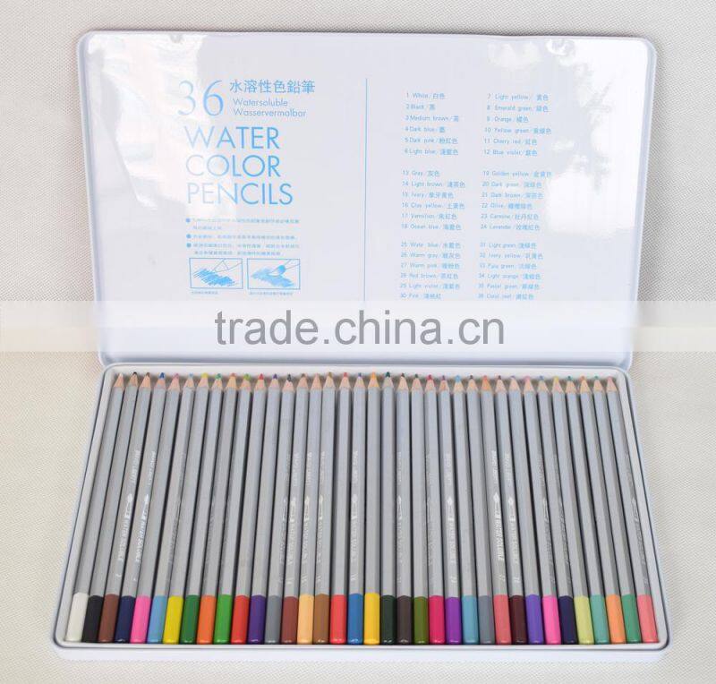 36pcs Watercolor Pencil in Tin Case; 36colors Aquarelle Colored Pencils in Tin Case
