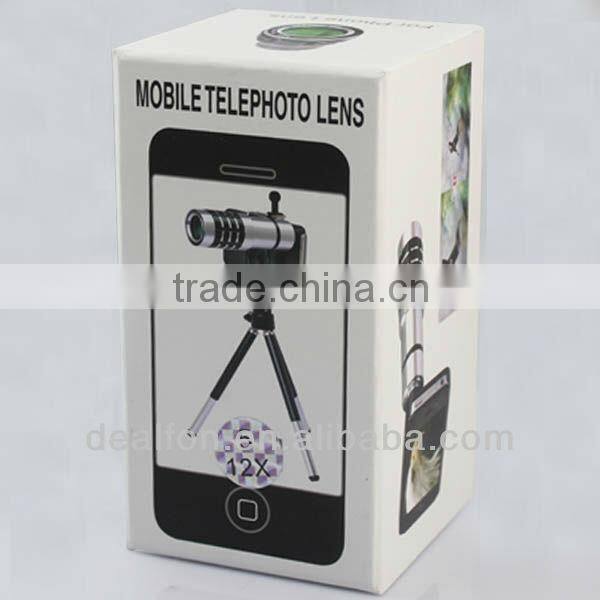 12x ZOOM METAL TELESCOPE CAMERA LENS with TRIPOD CASE FOR IPHONE 5G