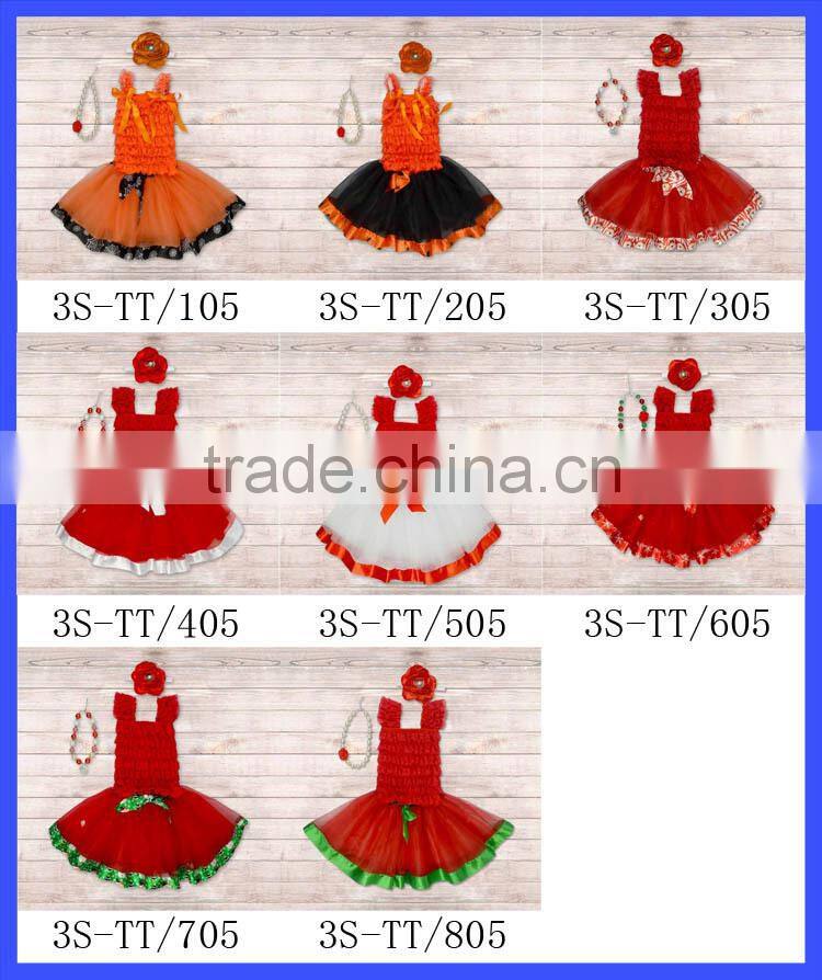 Red Christmas Baby Clothing Lace Top & Skirt & headband & Necklace Set Wholesale Children's Boutique Clothing