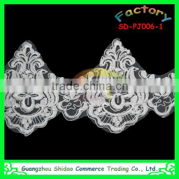 custom eco-friendly cord beaded white bridal embroidered tulle lace fabric PJ025