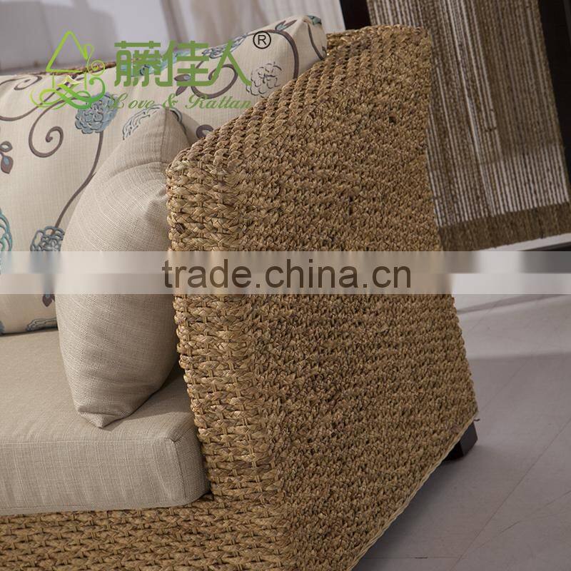 Nice Design Hand Woven Classic Water Hyacinth Seagrass Natural Rattan Wicker Living Room Furniture L Shape Sectional Sofa Set