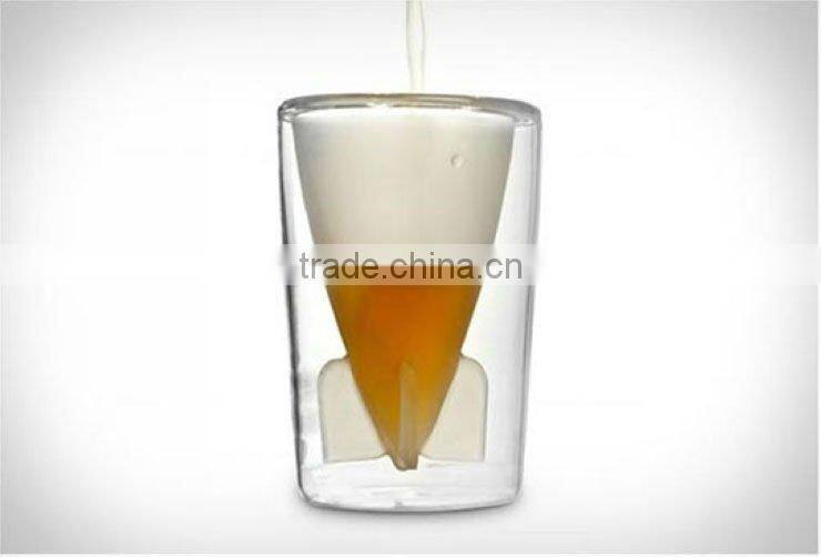 KC-00185 Double layers glass Creative designed 44ml missile shape double layers beer glass