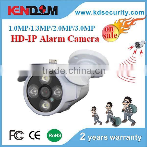 Kendom Hot Sale Alarm H.265 IP Camera support onvif, p2p, poe Camera 2MP IP Bullet Alarm Series with IP Alarm System