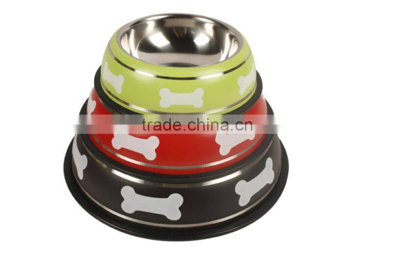 Non-slip strips stainless steel dog bowl