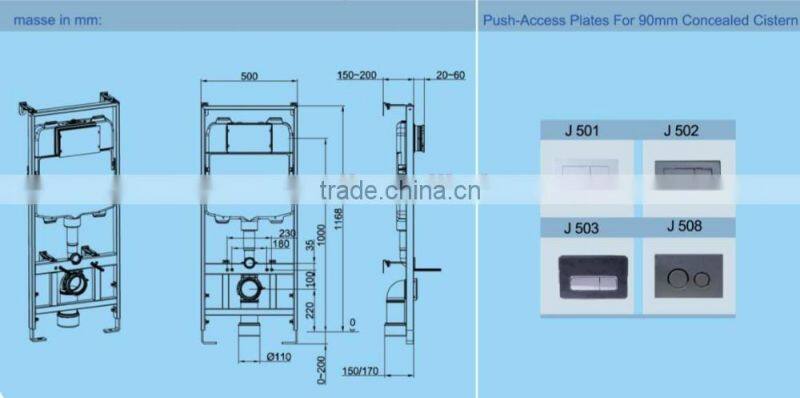 9CM wall hung concealed cistern with universal frame with dual flush for bathroom