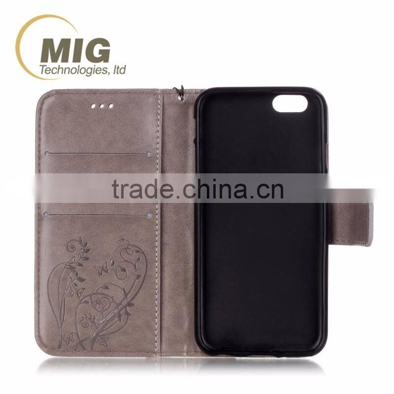 PU wallet leather case with stand with strap with inside TPU phone case for iphone 6s 6s plus