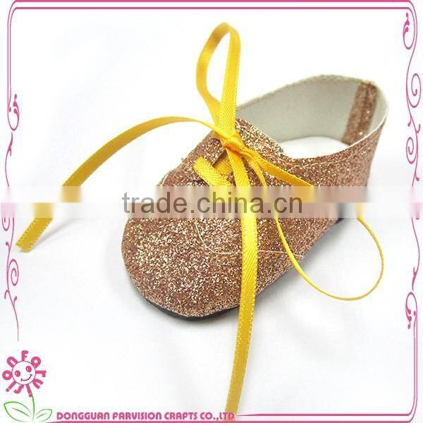 Shiny gold color wholesale doll shoes 18"