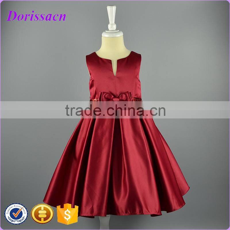 2016 fashion sleeveless satin bow little baby girl dress party wear special occasion ball gown dress children costume