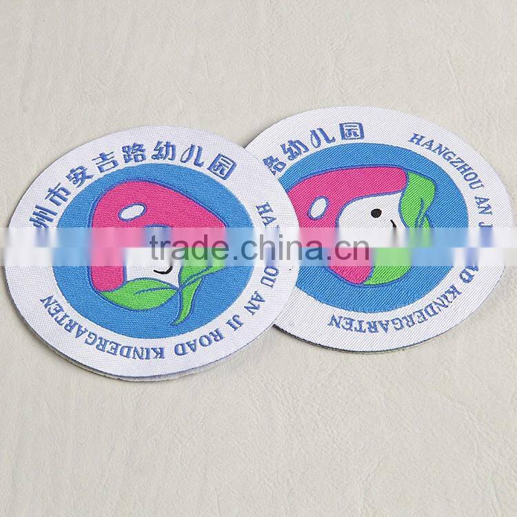 Woven fabric badge with round cut for school children clothing