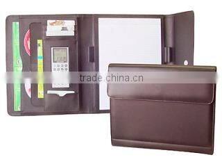 Black manager folder,genuine leather business folder with calculator