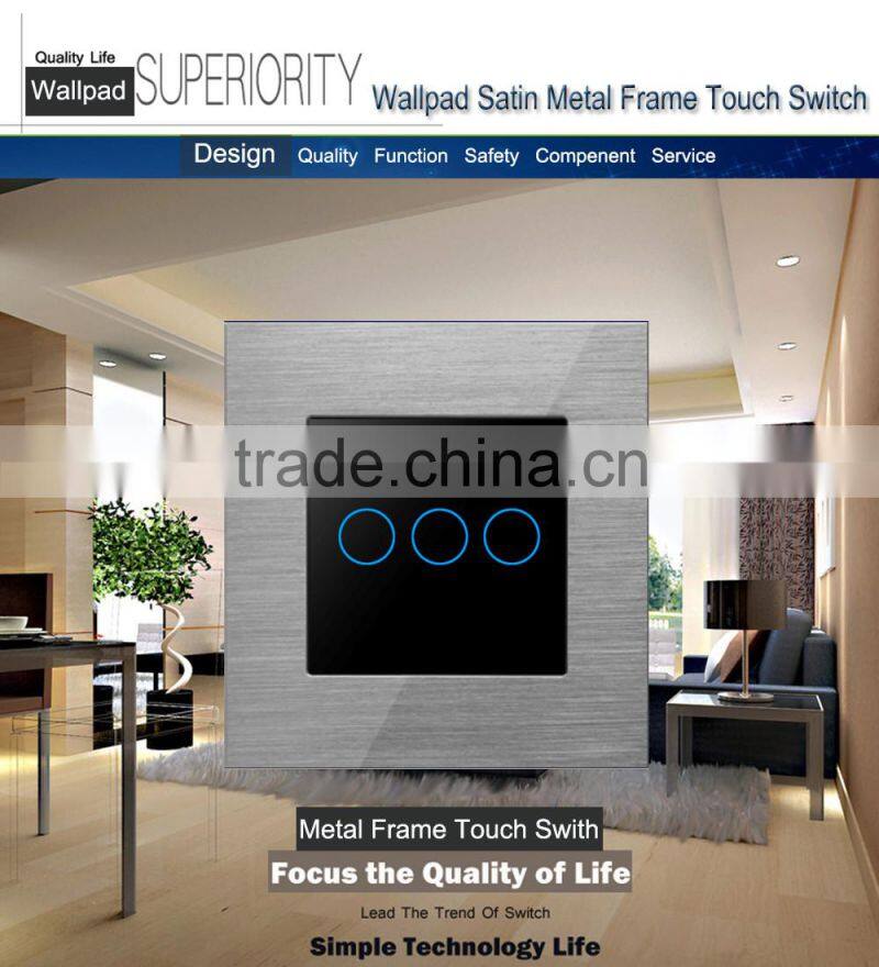 CE Approved Wallpad 86 Standard Brown Brushed Metal Frame LED BackLight 1Gang Touch Light Switch