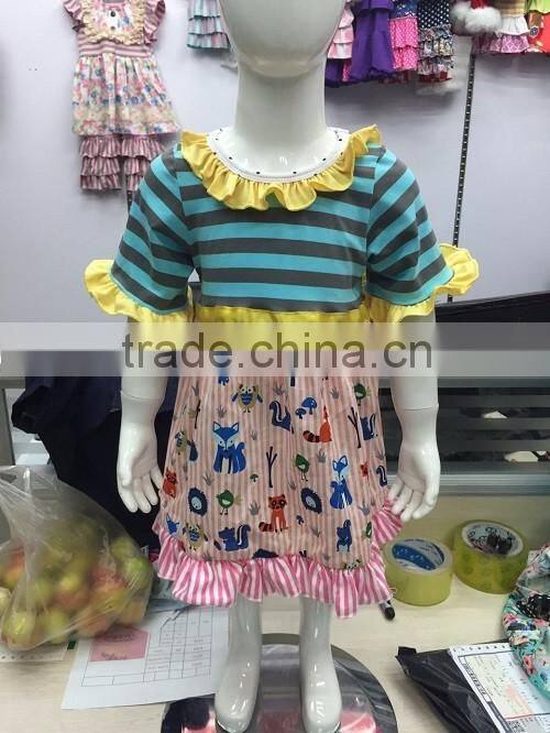 2016 Newest boutique girls summer outfits popular style squirrel printing top cotton ruffle outfits