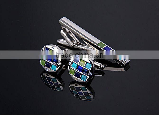 Promotion men's colouful enamelled cufflink and tie clip set