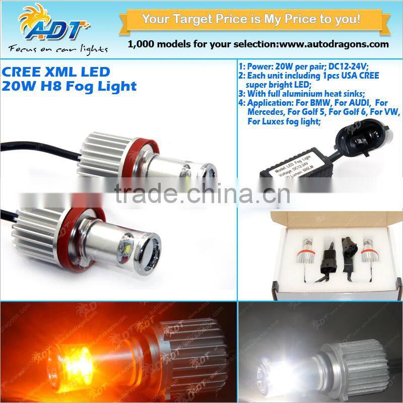 Hot sell 20W USA CR LED fog light dual color H8/H10/H11/9005/9006/H16 color changing fog lamp canbus headlights for VW for Golf5