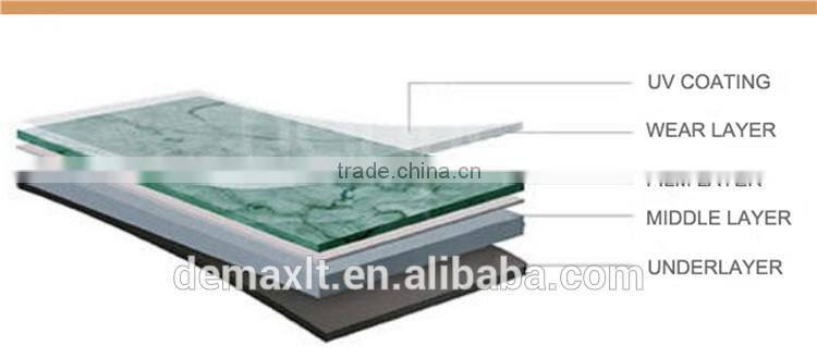 Unilin system, UV coated, Wear layer 0.07mm-0.7mm, Beveled edge, Virgin material Fiber glass sandwiched, Embossing style various