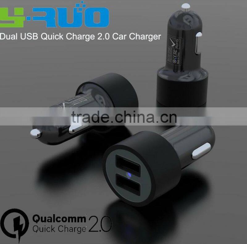 Dual QC 2.0 ports quick charge QC 2.0 Car Charger with output 5V 2.4A 9V 2A 12V 2A