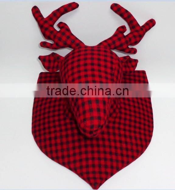 Christmas Doer Plush Plaid Deer Head for Wall Decoration