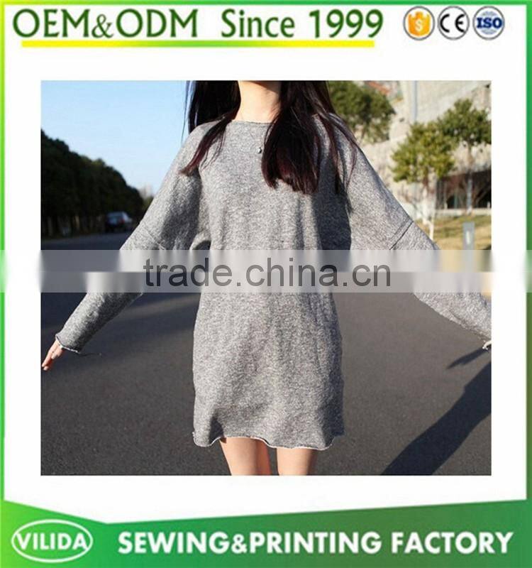 Latest Fashion Casual Loose Long Sleeve 100% Cotton Blank T-shirt Dress