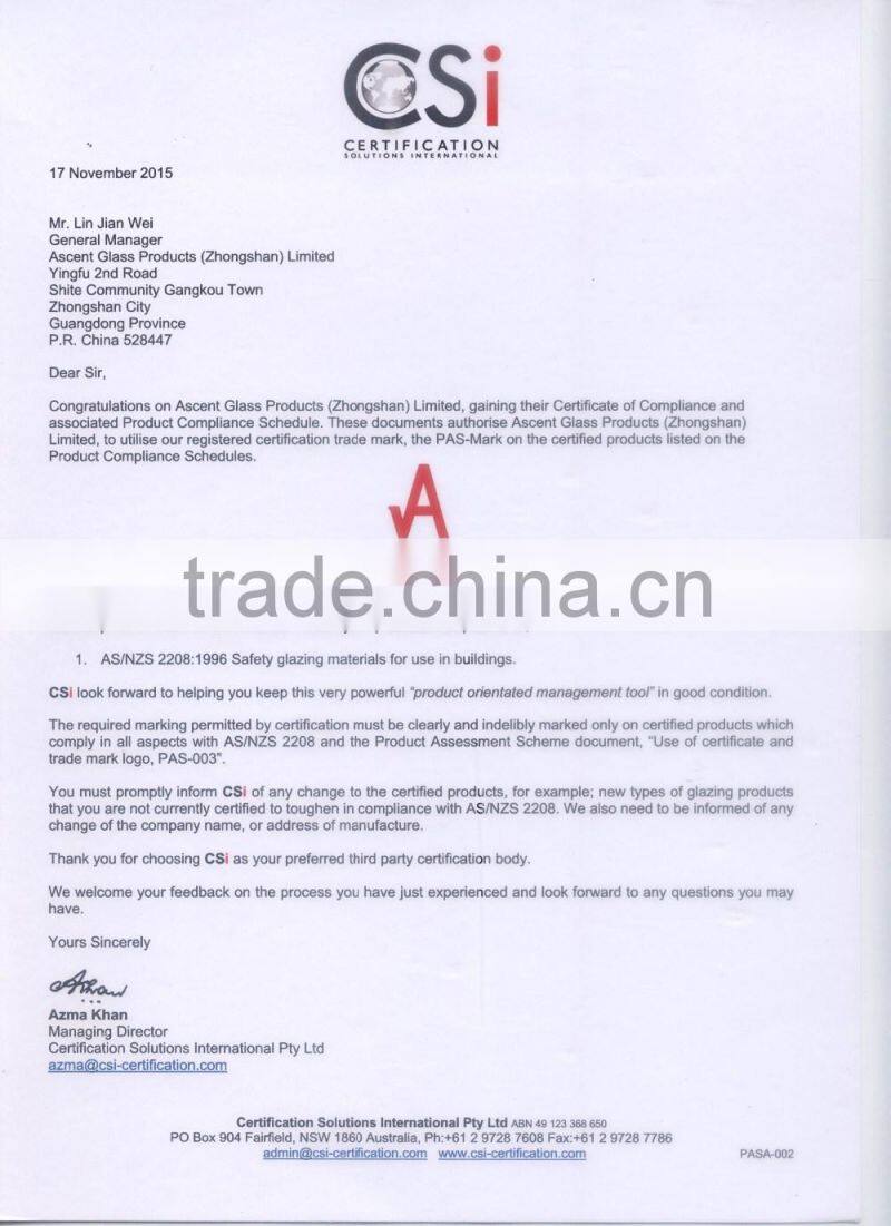 AS/NZS 2208:1998 standard casement window