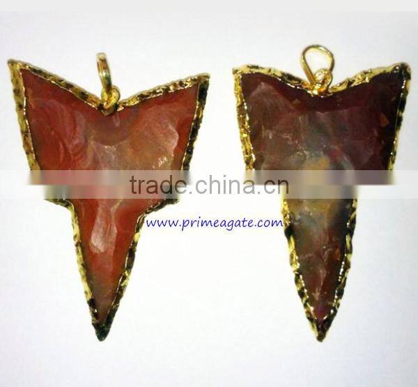 Bulk Arrowhead Pendants : Fancy Jasper Electroplated Nodge Arrowhead Pendants - 03