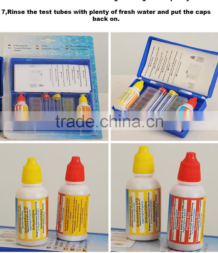 Two way swimming pool test kit for chlorine and PH