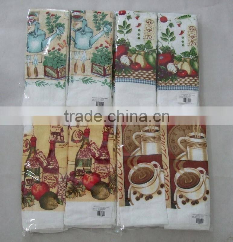 100% cotton flower design 1 pc printing velour towel and 1pc waffle solid color tea towel set