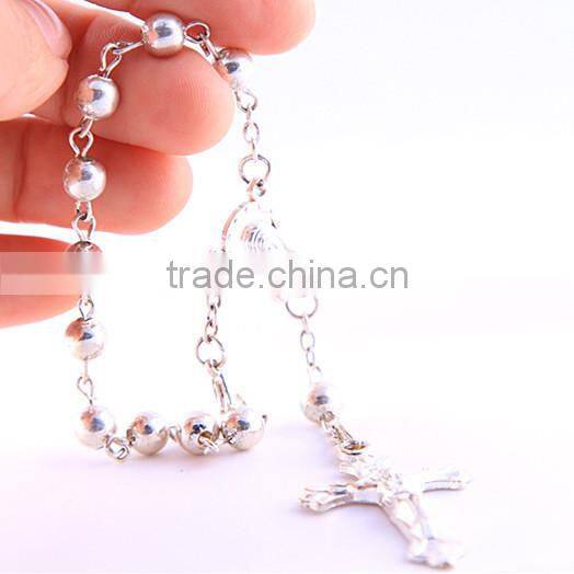 Round Silver Bead Catholic Rosary