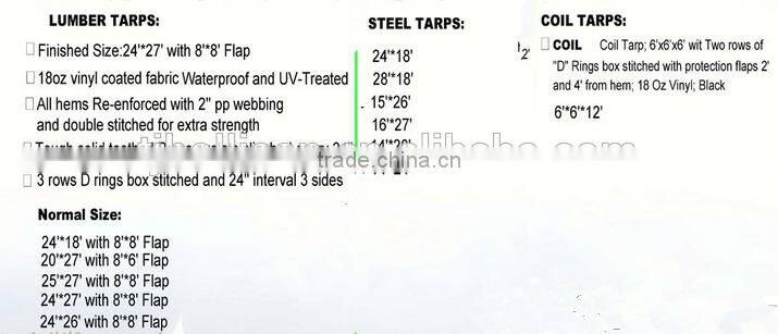 18oz PVC Lumber Tarps 16' x 27' With 4' x 8' Flap/Tail Made with Heavy Duty 18 Oz Vinyl2 Rows of "D" Rings on all 4 sides