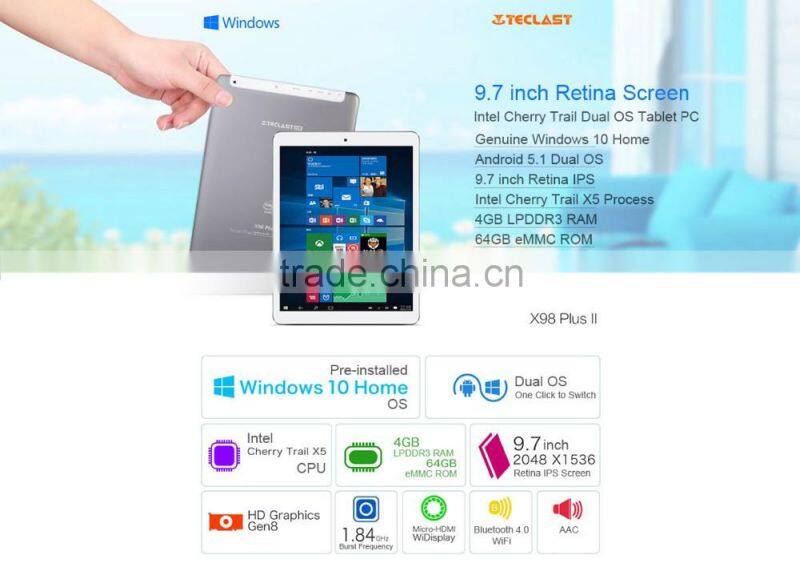Teclast X98 Plus II 9.7 inch Win 10 + Android 5.1 Intel Cherry Trail Z8300 64bit Quad Core 1.44GHz 4GB RAM 64GB ROM IPS