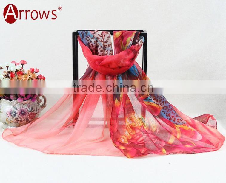 2015 Custom Lady Fashion Cotton Voile Shawl and Scarf Fresh Leopard Peony Printing for Spring Autumn