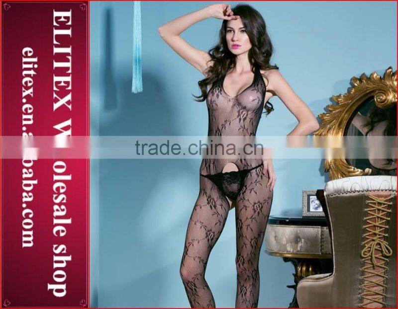 Wholesale Flower Pattern Black Sexy Body Stocking Woman Lingerie