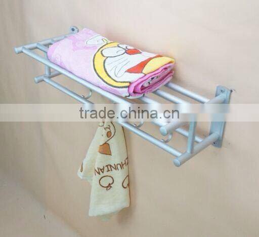 TOWEL RACK SHELF PREMIUM ALUMINUM SILVER FOLDED BATH WITH 5 HOOKS SHELF WASHCLOTH HOLDER