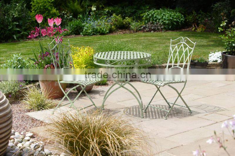 Antique green square table patio set folding iron metal garden furniture coffe bistro set