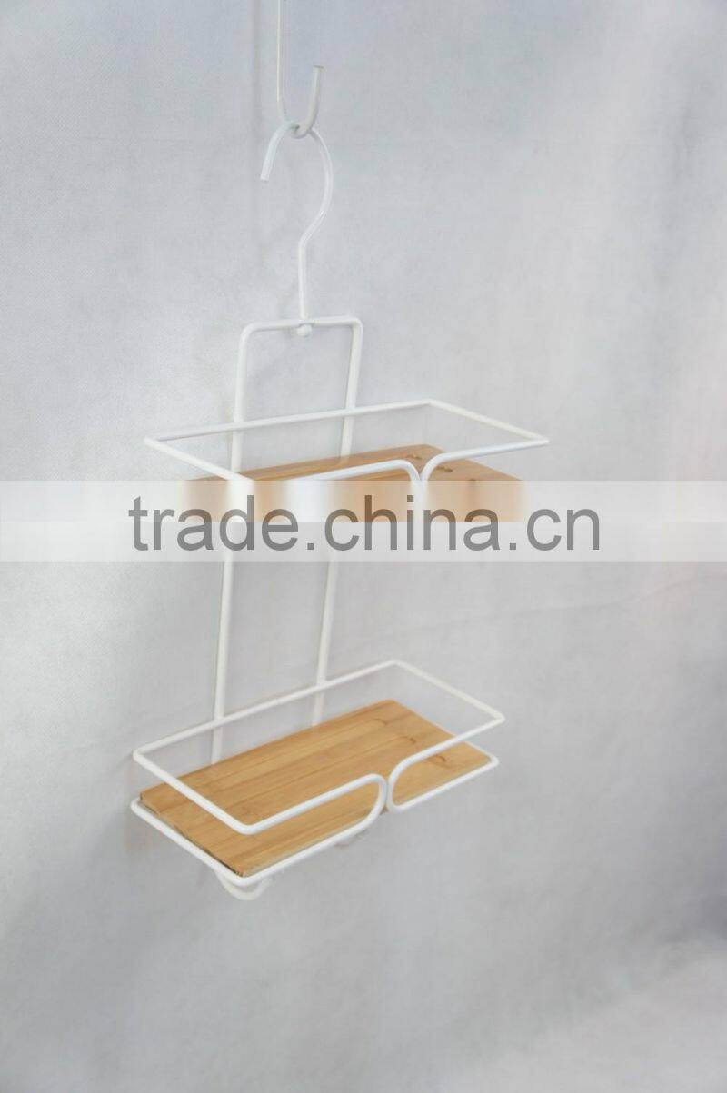 2-Tier Shelf Organizer Bamboo Bathroom Shower Tub Hanging Caddy