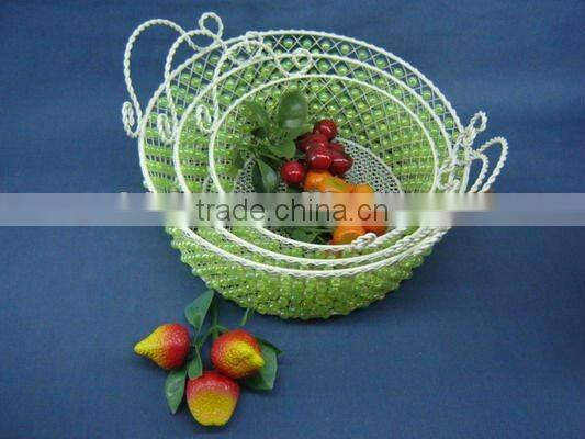 Round wire decorative with green pearl fruit handle basket