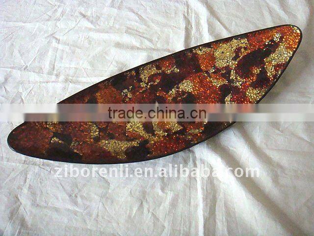 Promotional Glass Mosaic Amber Candle Plate Boat Shape Decorative Glass Tray