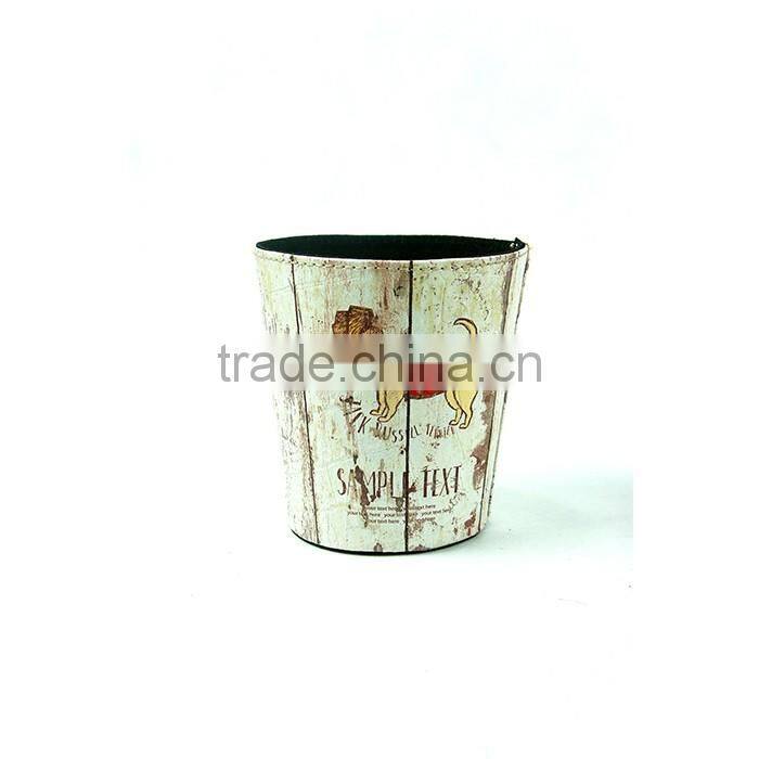 Cartoon Dog Print Waste Bin Faux Leather Open Top Standing Trash Can