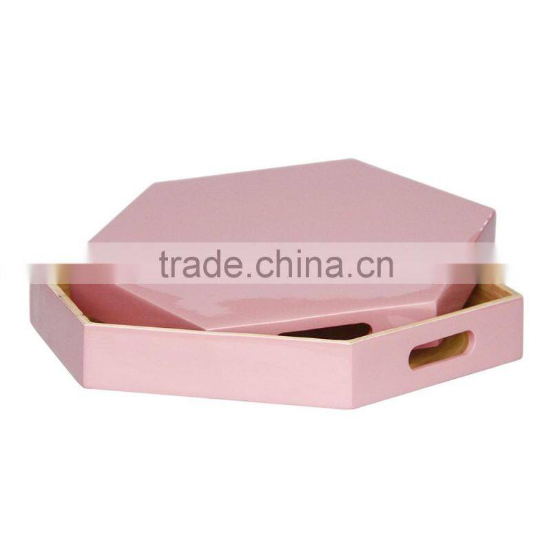 Hexagon colored lacquer serving tray, spun bamboo tray