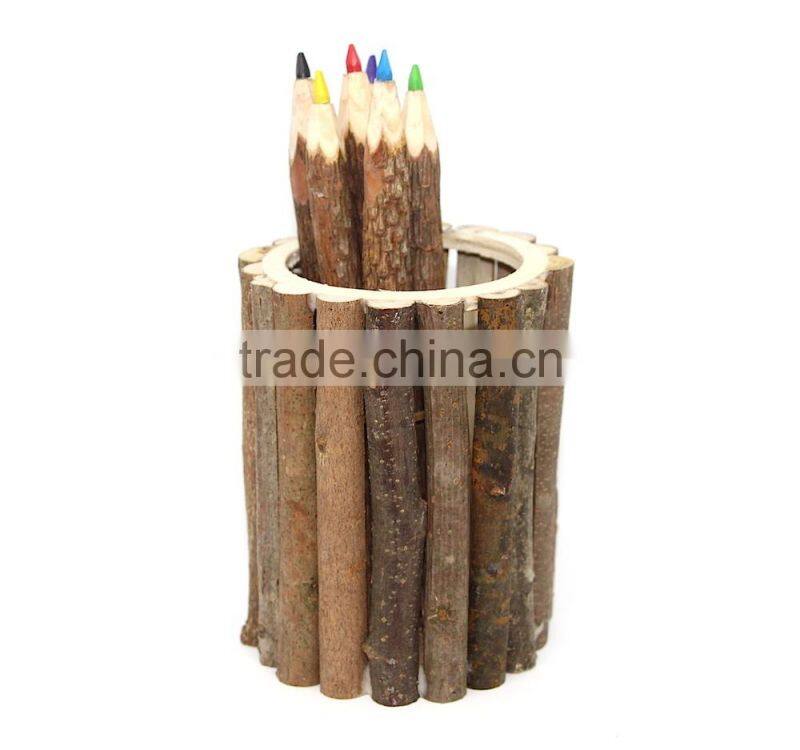 Wooden Pen Holder. Wood Branch Pen Pot, Cylinder Wood Pen Holder