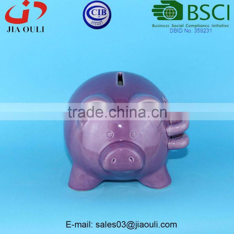 BSCI Audit Factory popular sale Child Cherish Large Ceramic Piggy Bank Toy Bank light purple