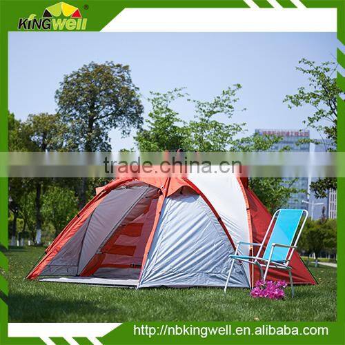 4 person double layer polyester camping family tent with fibre glass pole