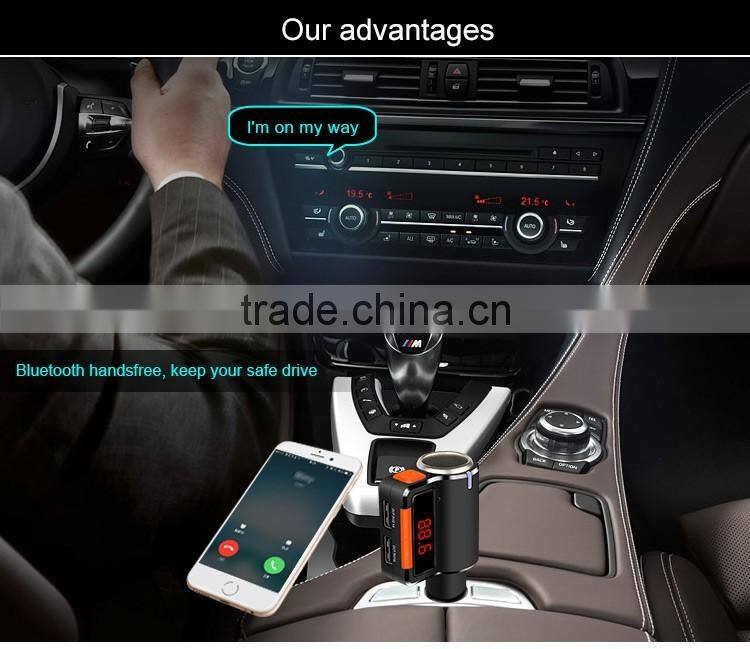 Dual USB Auto Car Charger kit with Wireless Bluetooth Hands Free Calling speaker MP3 Player FM Transmitter cigar lighter
