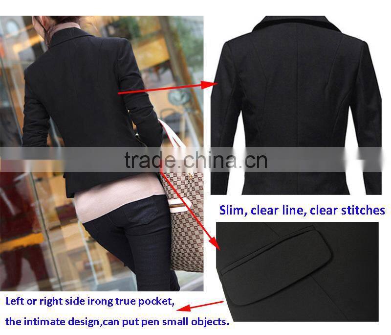 NEW Women Slim One Button Long Sleeve Black Women Blazers 2014