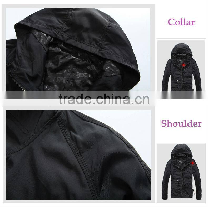 Outdoor black hooded rain jacket
