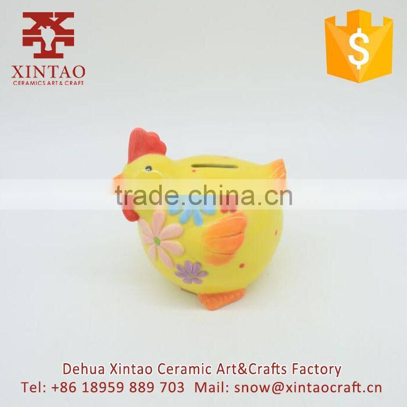 Kids cartoon yellow cock money safe boxes,ceramic funny money saving box