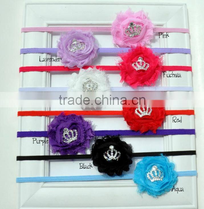 Baby Girls Rhinestone Crown Shabby chiffon flower Headband wholesale