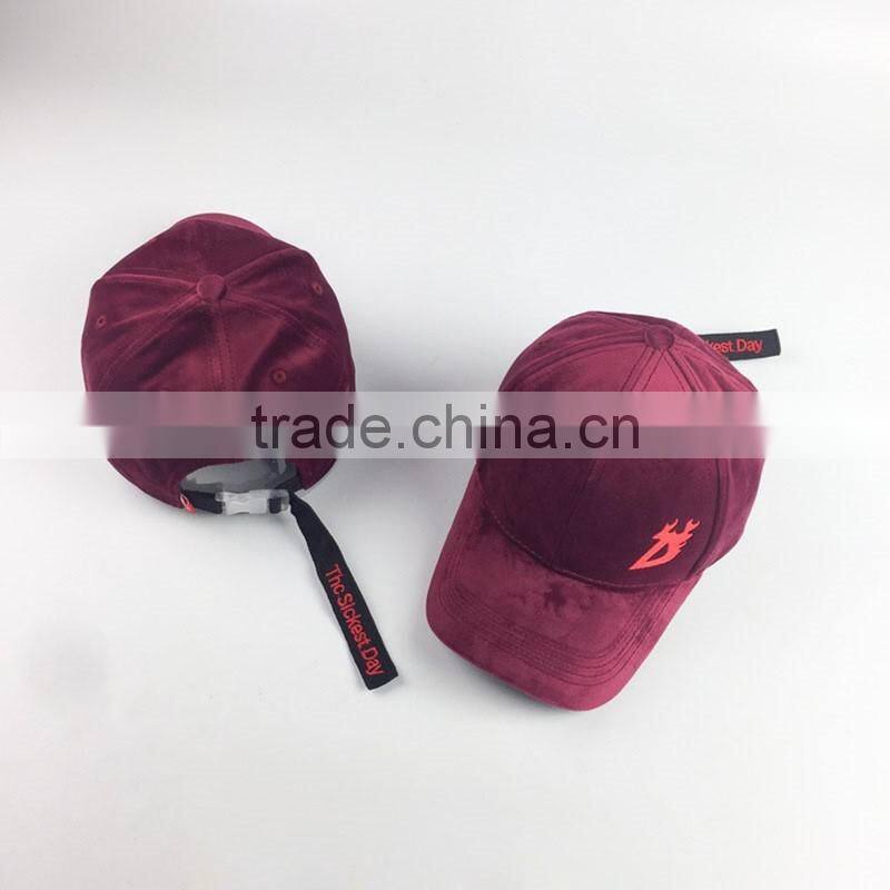 Flat Embroidery Baseball Cap Velvet Fabric Dad Hat