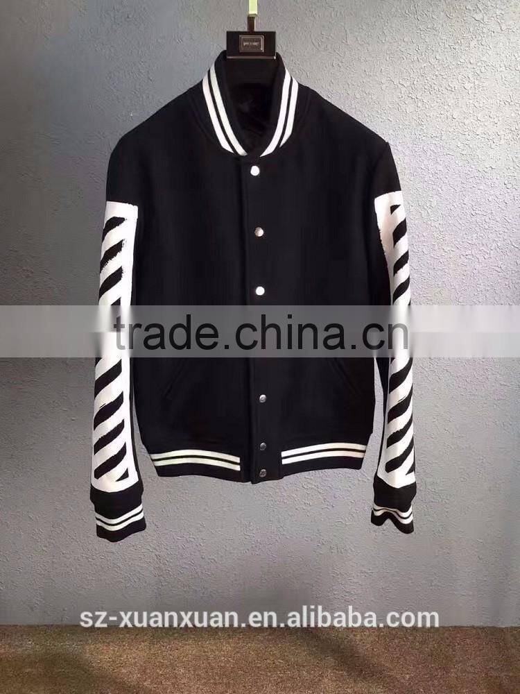 Fashion black and white stripe jacket men casual baseball jacket 2016