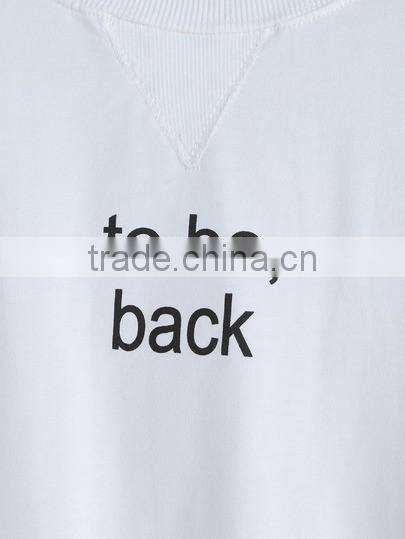 White Round Neck Cut-out Letters Print Sweatshirt for women